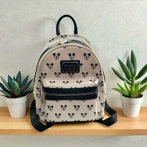 Disney Loungefly White/Black Mickey Mouse Faces Mini Backpack